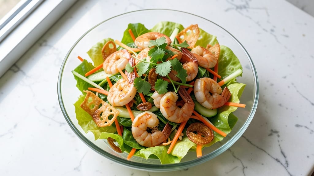 Chinese Shrimp Salad Recipe: Crispy Wonton Strips and Citrus-Lime Zing