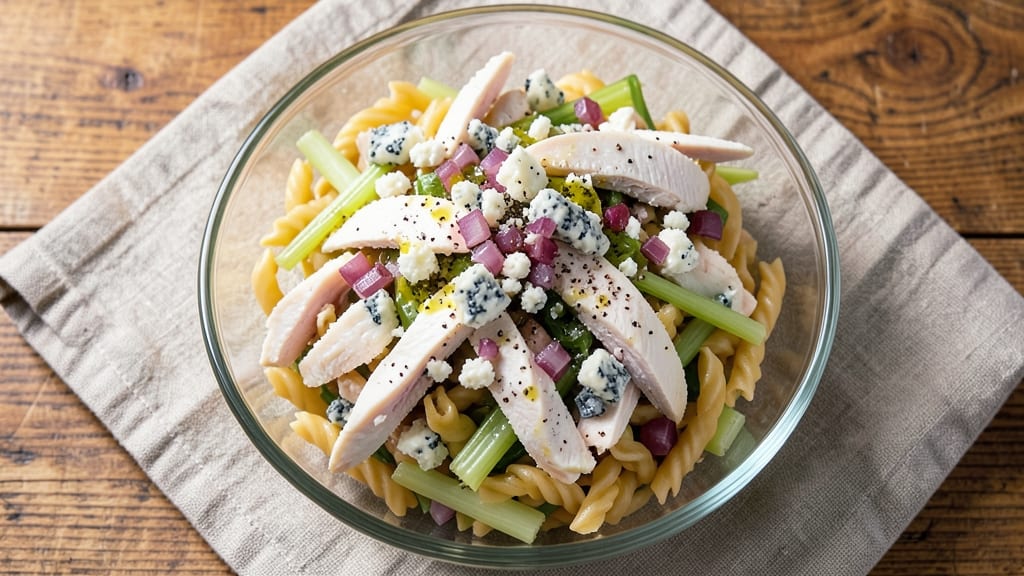 Chicken Gorgonzola Pasta Salad Recipe: Crisp Celery Crowns and Melty Cheese Harmony