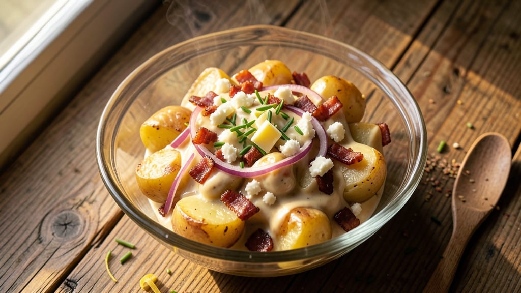 Cheesy Potato Salad Recipe: Ultra-Creamy With Crispy Bacon Bits