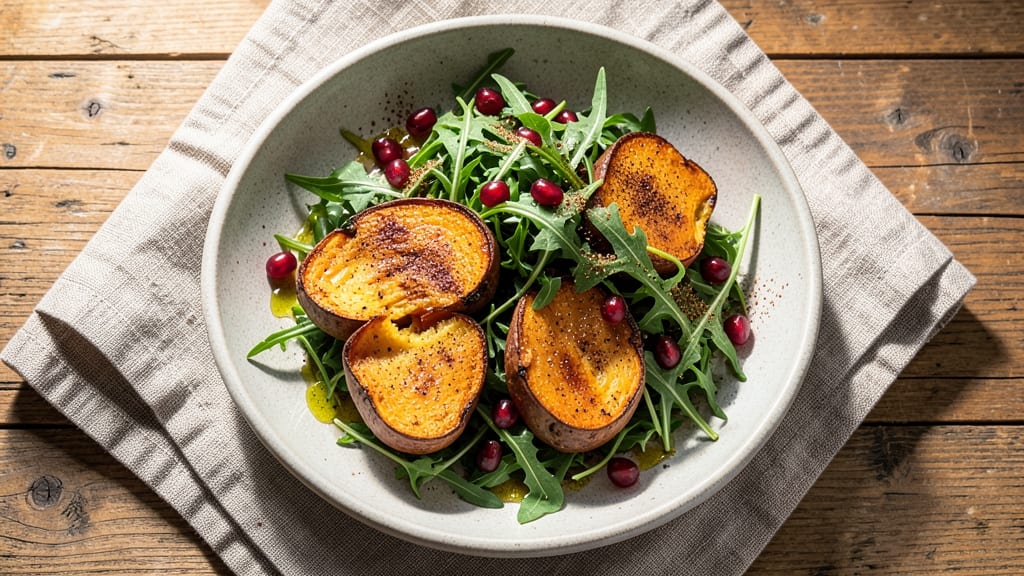 Sweet Potato Pomegranate Salad Recipe: Warm Spiced Roasted Sweet Potatoes Meet Juicy Pomegranate Bursts