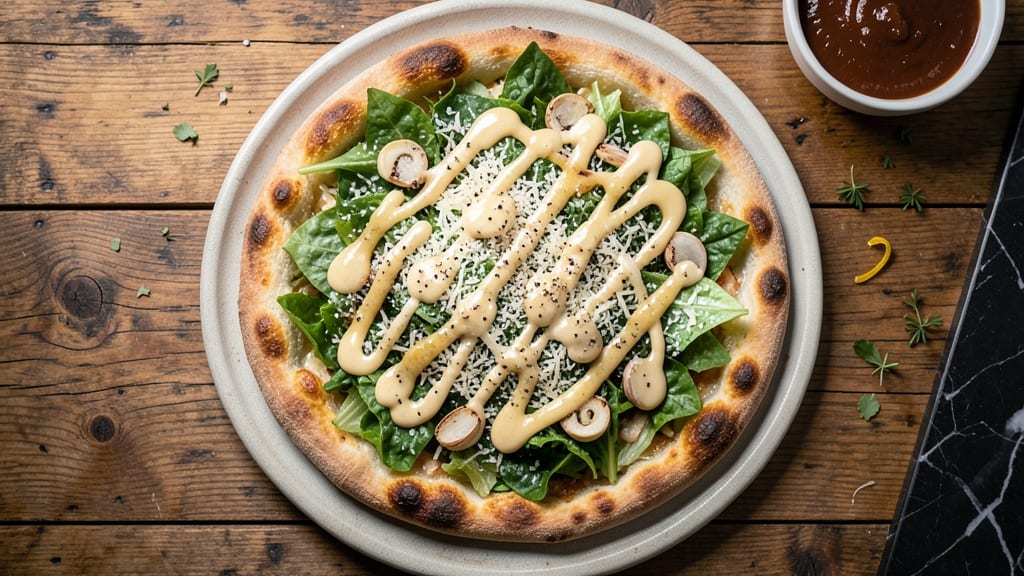 Cesar Salad Pizza Recipe: Crispy Crouton Topping Meets Creamy Herb Cheese Twist