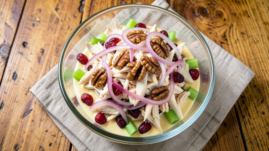 Chicken Salad Recipe With Walnuts, Cranberries, and Red Onion: Nutty-Sweet Crunch in Every Bite