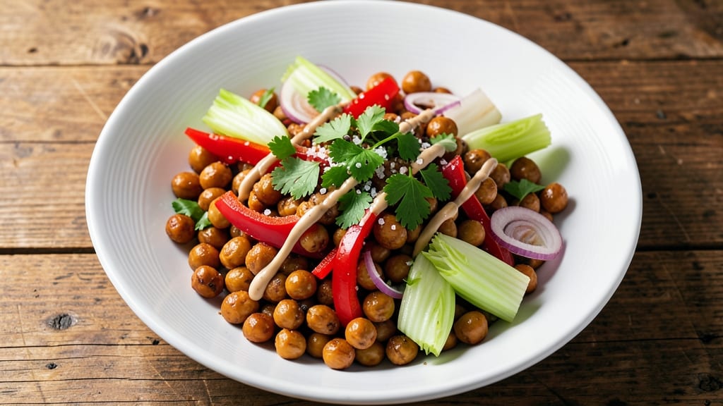 Chickpea Protein Salad Recipe: Crunchy Celery Crowns and Zesty Tahini Dressing