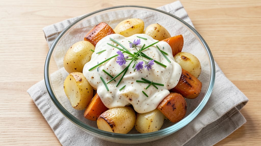 White and Sweet Potato Salad Recipe: Vibrant Sweetness Meets Herbed Cream Cheese Crunch