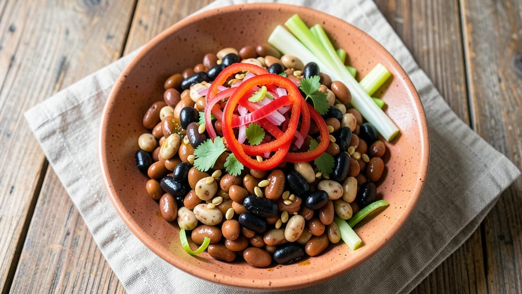 3 Bean Salad Recipe: Crunchy Celery Crowns and Tangy Herb Vinaigrette