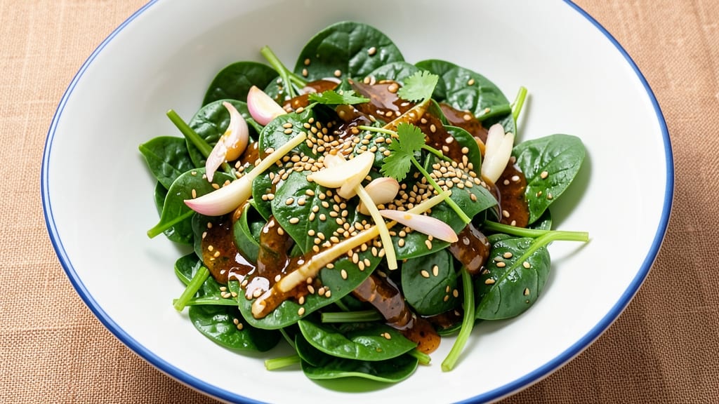 Chinese Spinach Salad Recipe: Wok-Tossed Greens with Crunchy Sesame Dressing