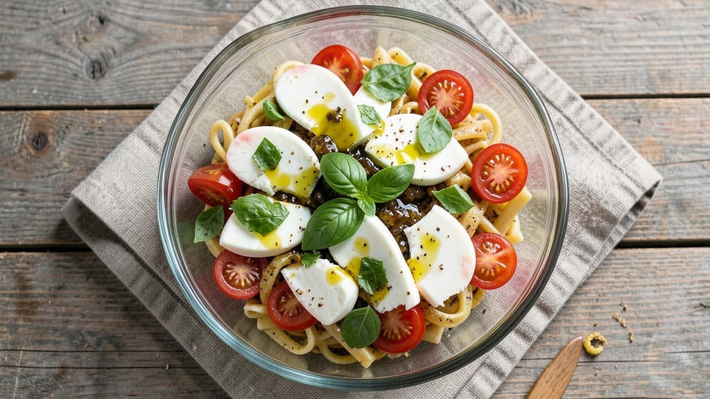 Caprese Pasta Salad Dressing Recipe: Tomato Basil Cream With Fresh Mozzarella Twist