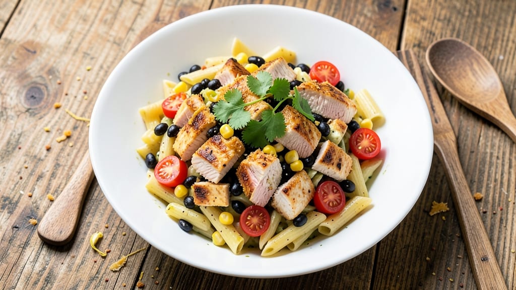 Chicken Taco Pasta Salad Recipe: Crunchy Tortilla Bites and Zesty Lime Dressing Fusion
