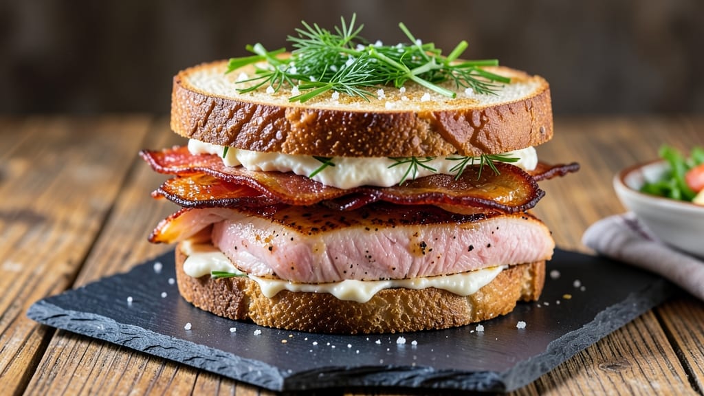 Chicken Bacon Salad Sandwich Recipe: Smoky Crispy Layers With Creamy Herb Cheese Twist